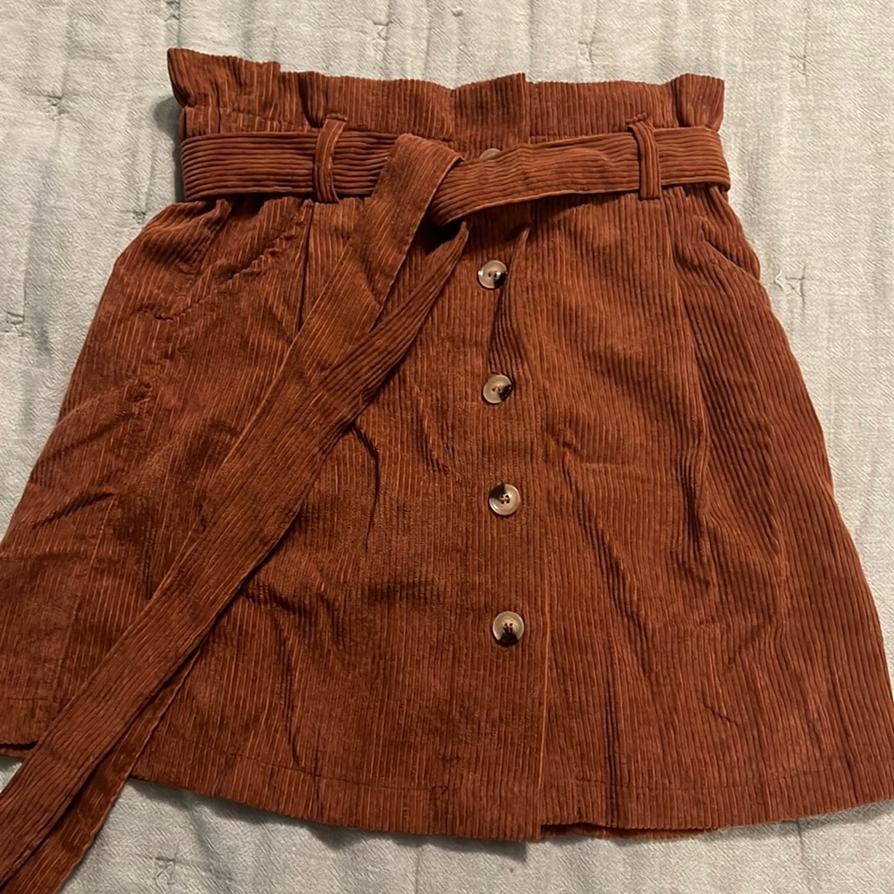 Brown corduroy mini high waisted shirt